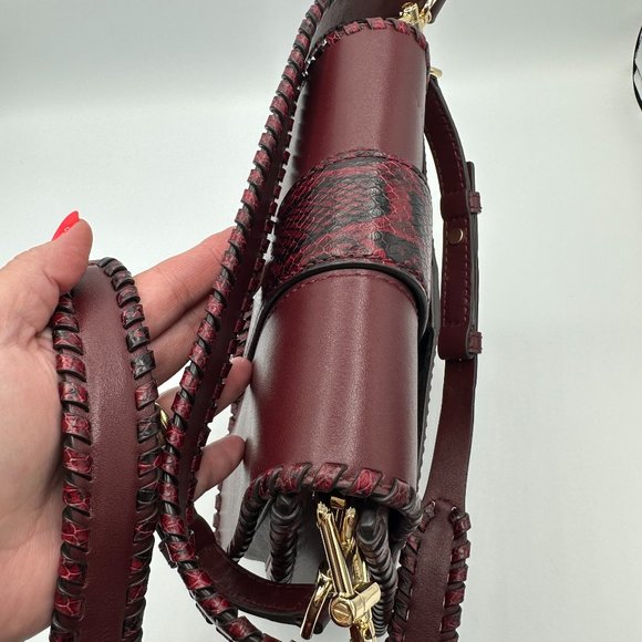 NWOT Michael Kors LILLIE Whip Stitched Leather Bag/Crossbody OXBLOOD RED PYTHON - Picture 6 of 16